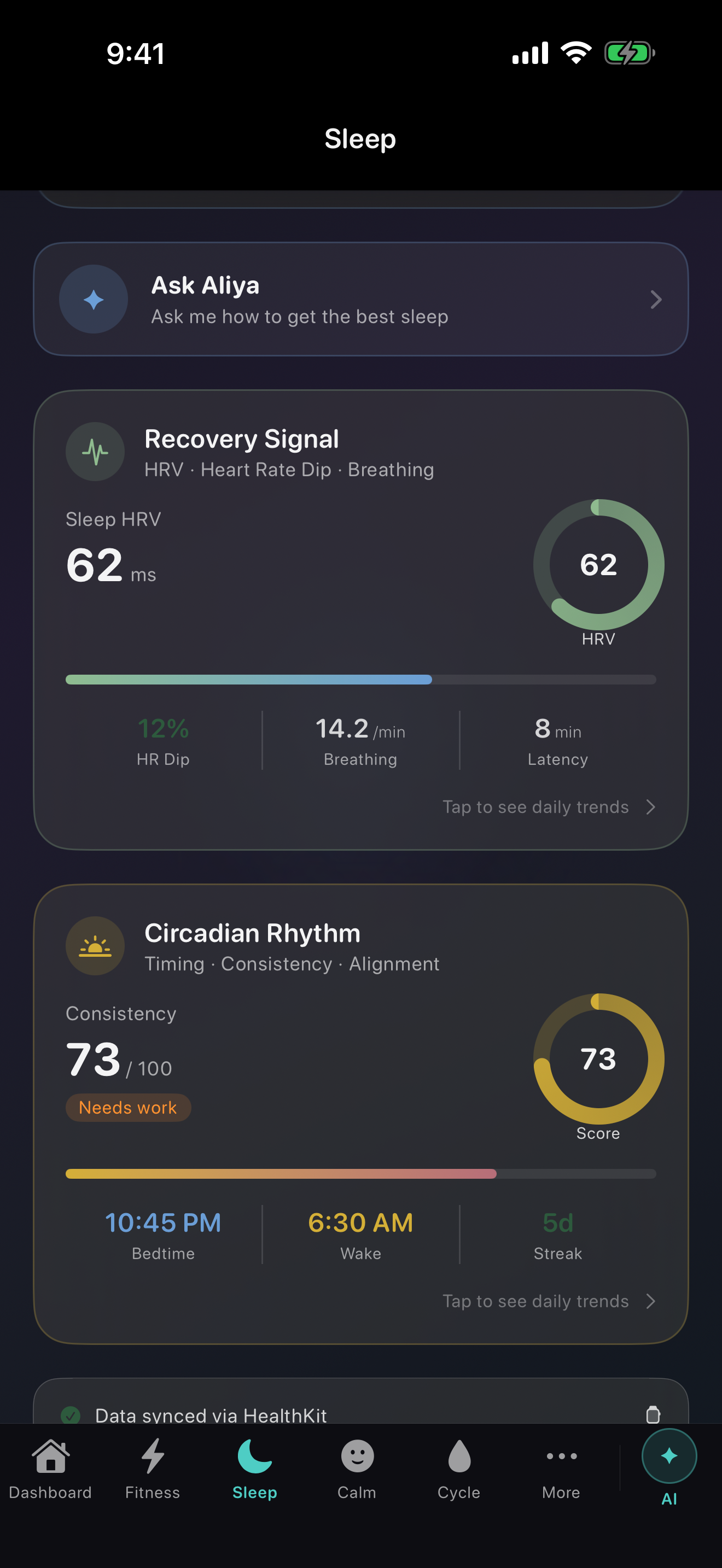 SelfHealth Sleep Trends Screen