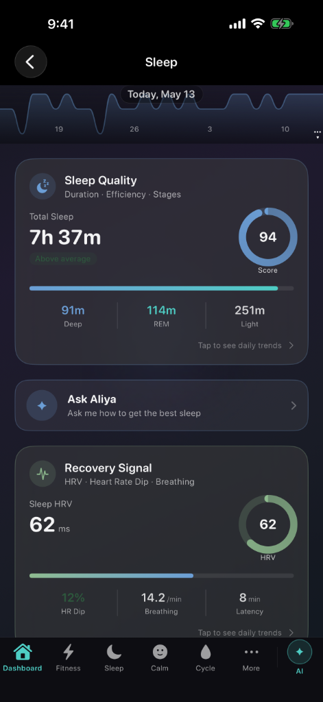 Sleep quality app view