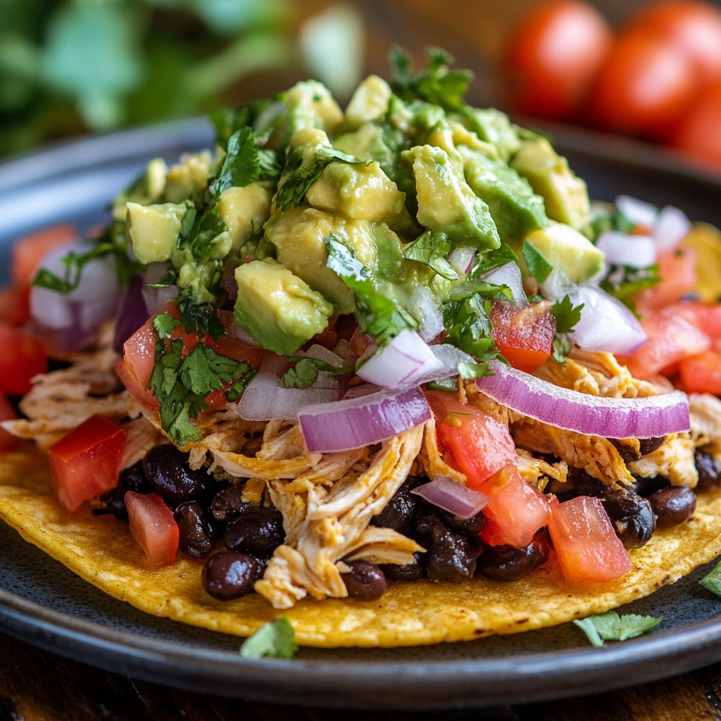 Fiery Chicken and Black Bean Tostadas
