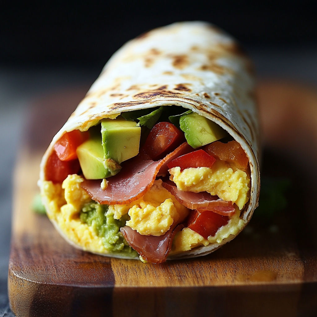 Eggs with Prosciutto and Avocado on a Almond Tortilla
